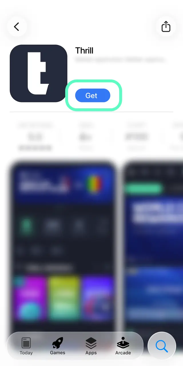 Review the Thrill app details on the App Store page and tap Get to begin download.