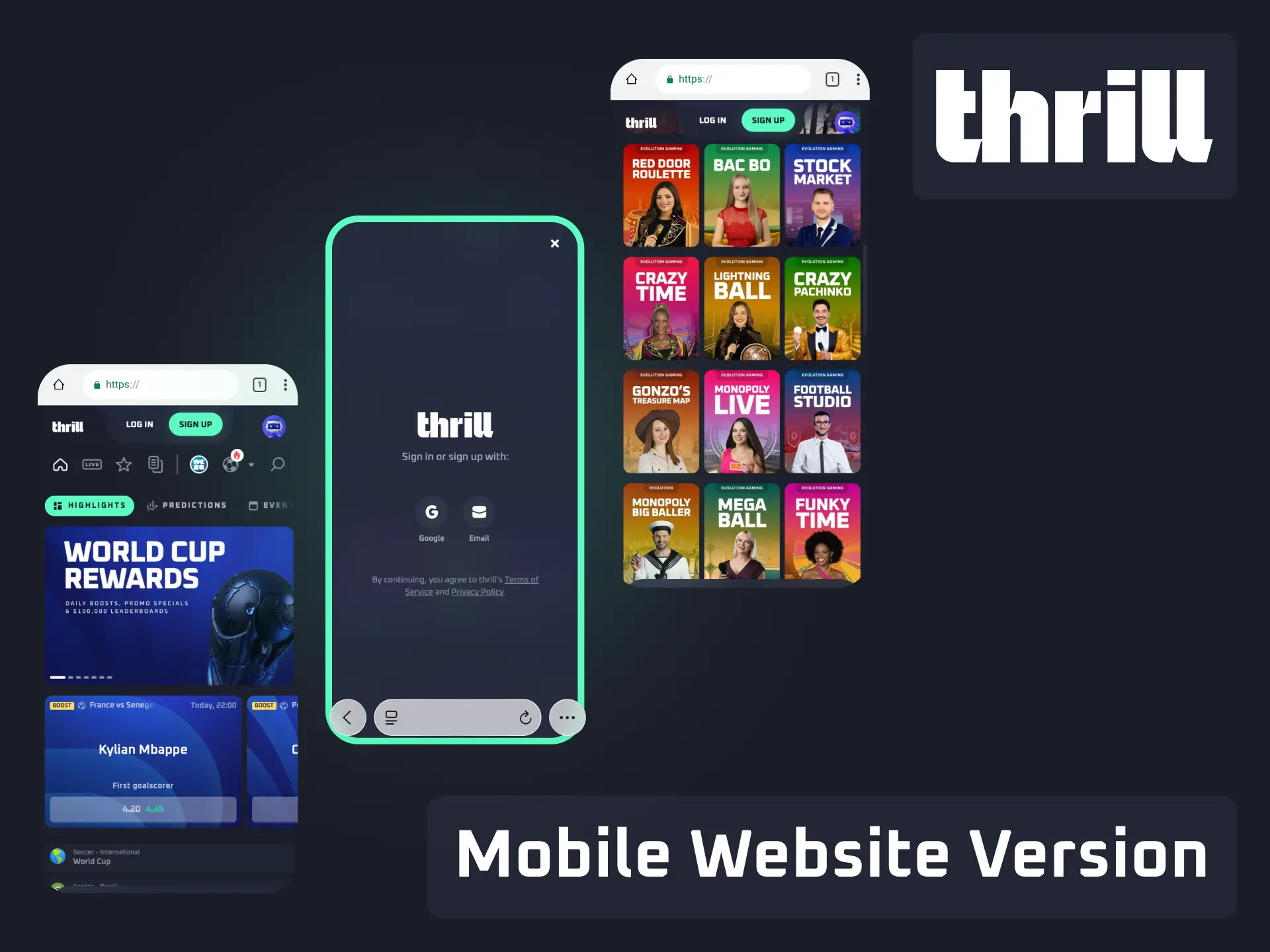 Access the Thrill mobile website version from your browser without downloading an app.