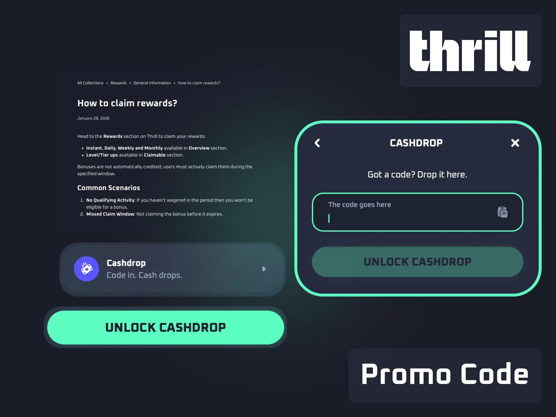 Enter a promo code during registration on Thrill to activate exclusive bonus offers.