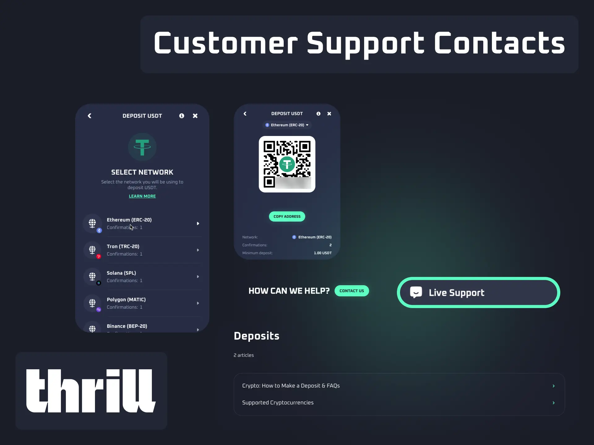 Customer support contacts for Thrill including live chat and email for Bangladesh players.