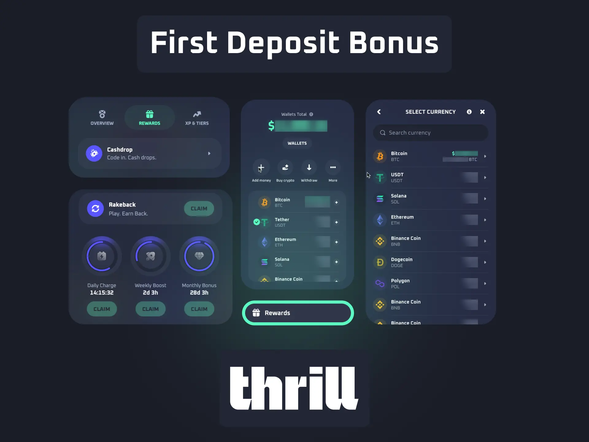 Activate the first deposit bonus on Thrill by adding funds to your new account.