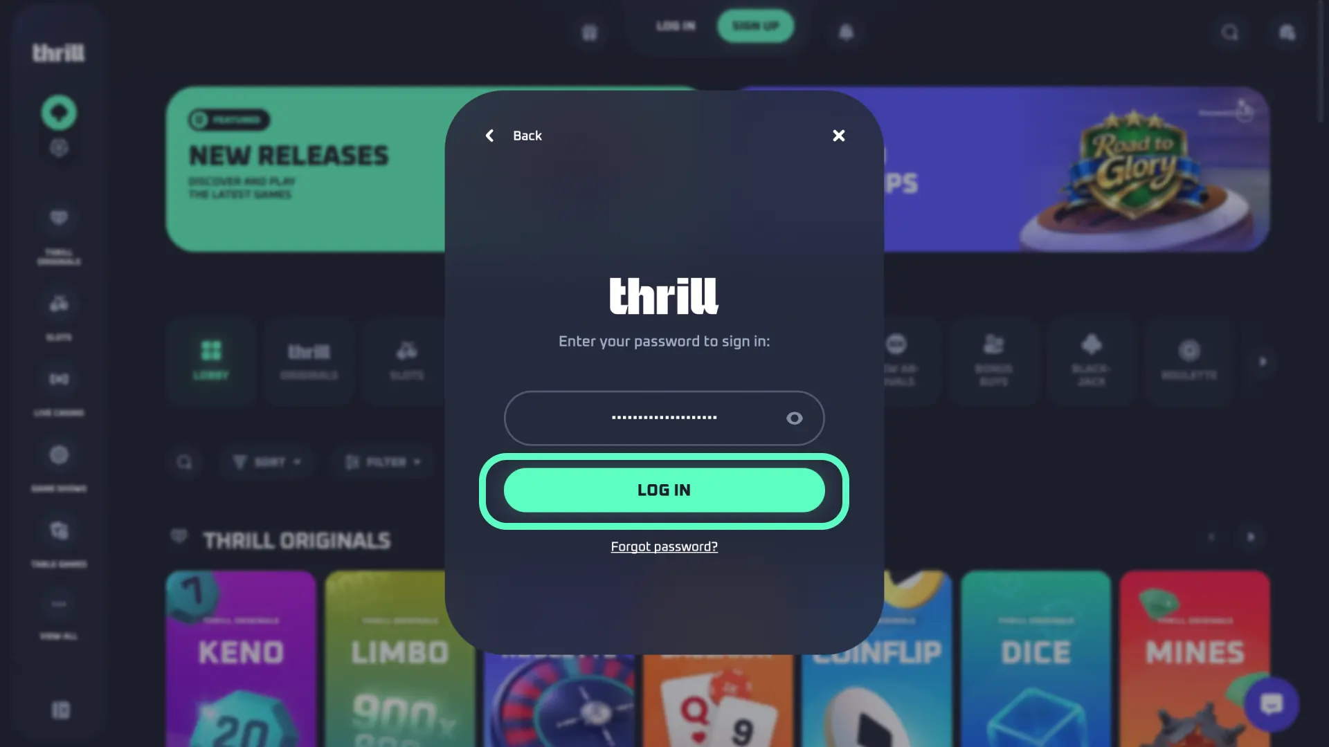 After successful authentication, land on your Thrill dashboard with balance and bonuses.