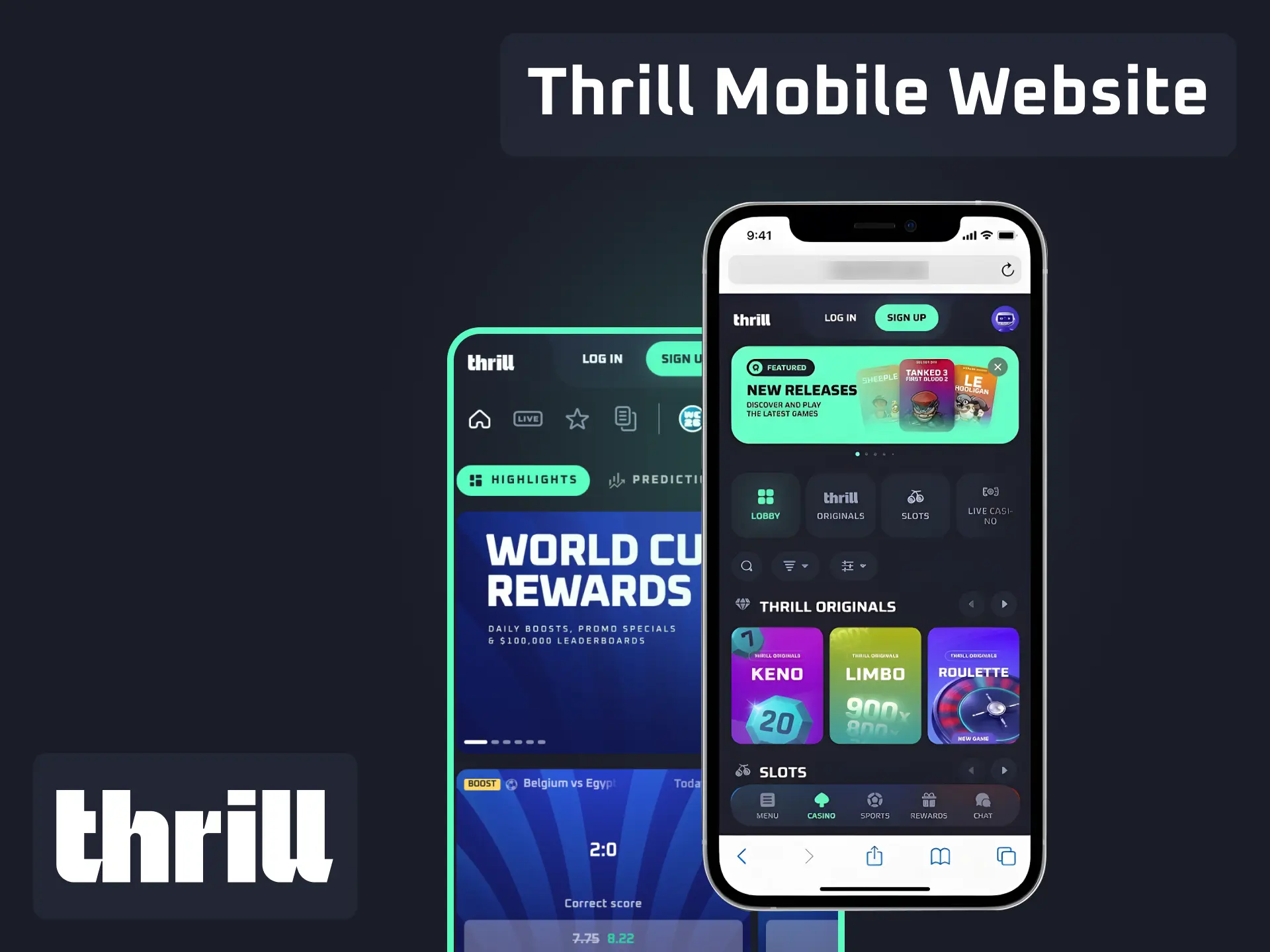 Thrill mobile website for betting and casino games without downloading an app.