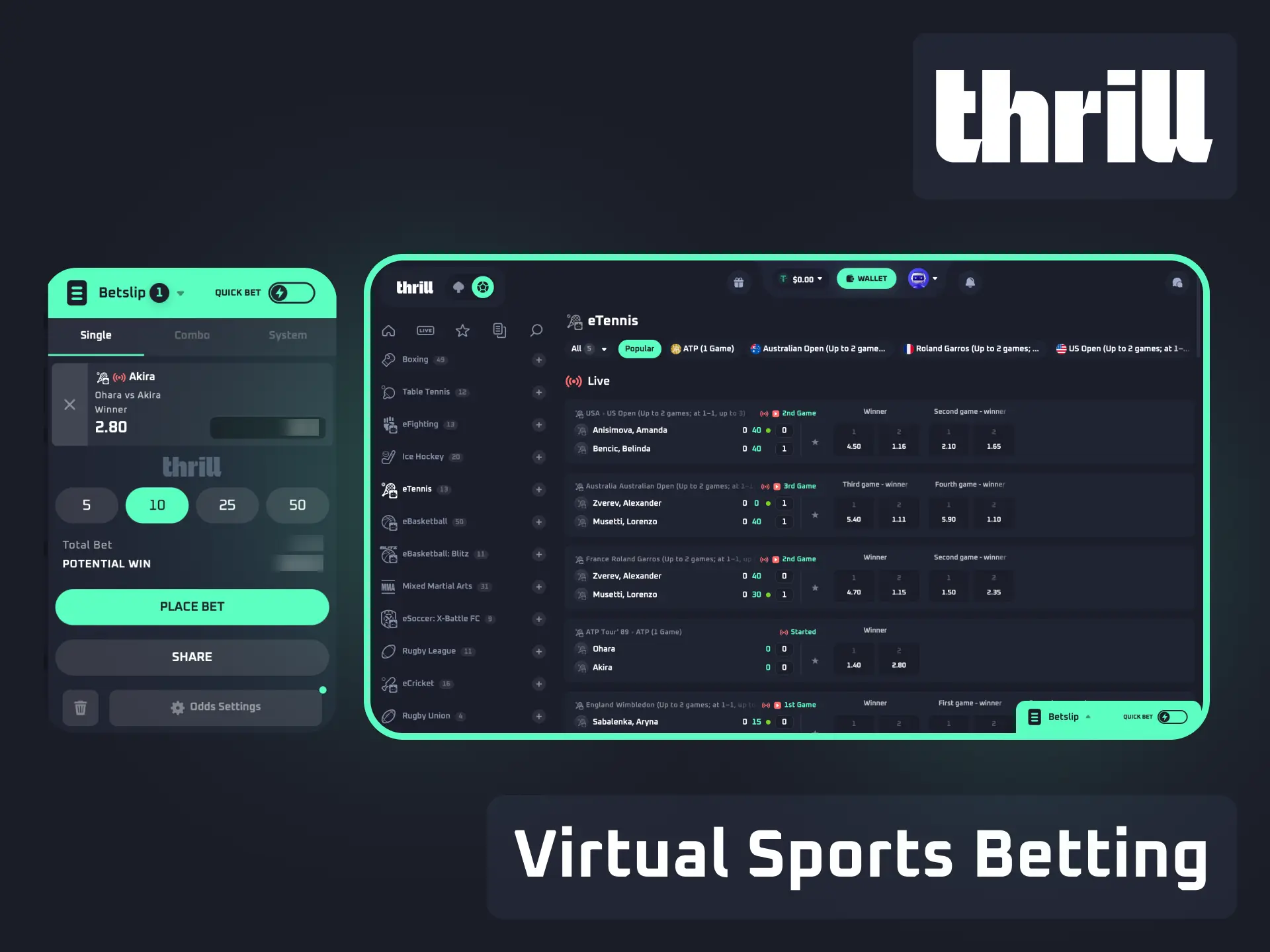 Virtual sports betting on Thrill with fast results and realistic simulations.