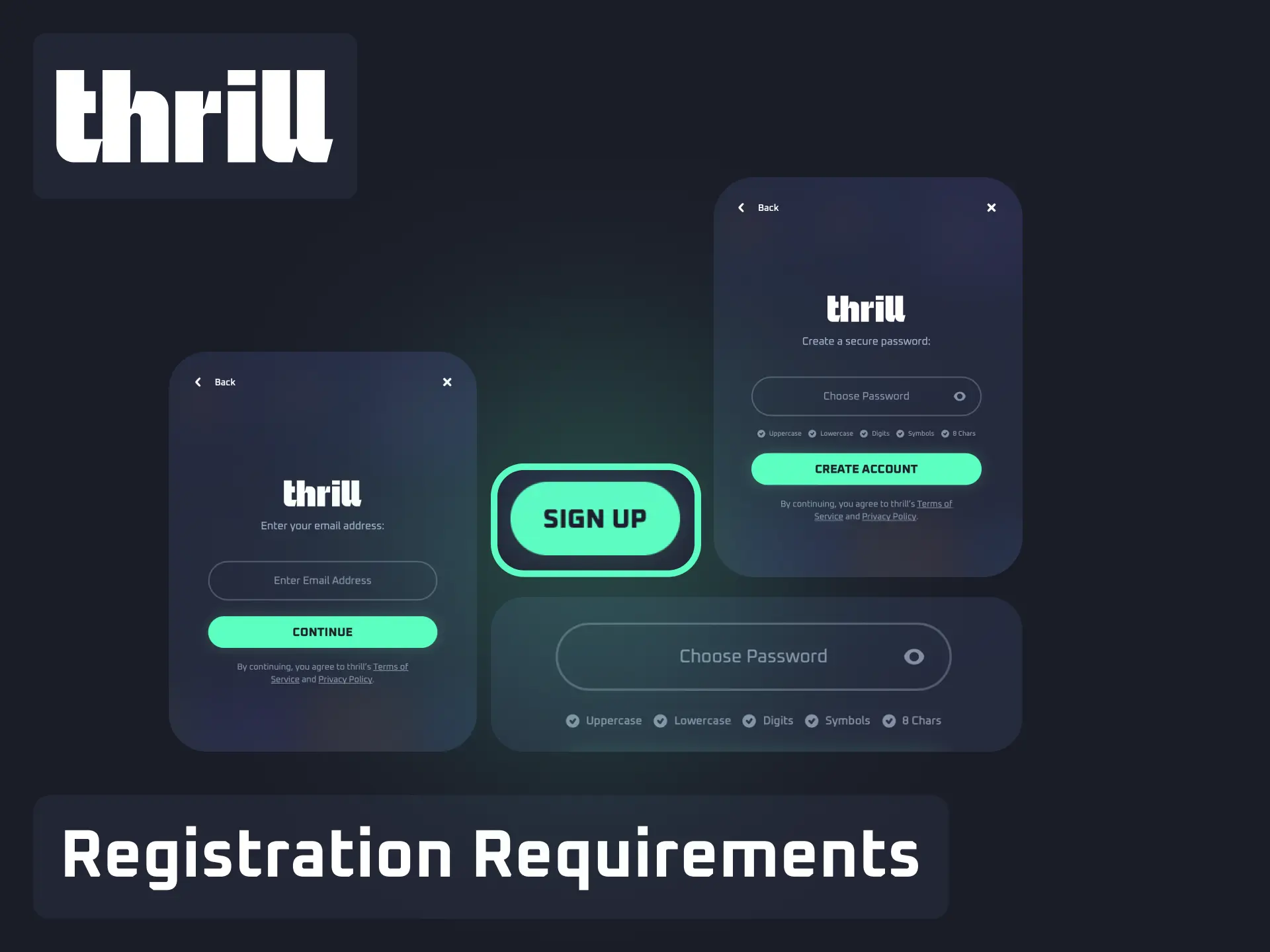 Registration requirements for Thrill including minimum age and valid personal details.